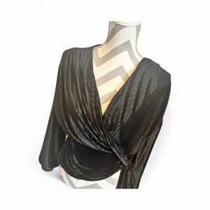 Womens 1 Express Black Pleated Surplice Wrap Blouse Size Medium